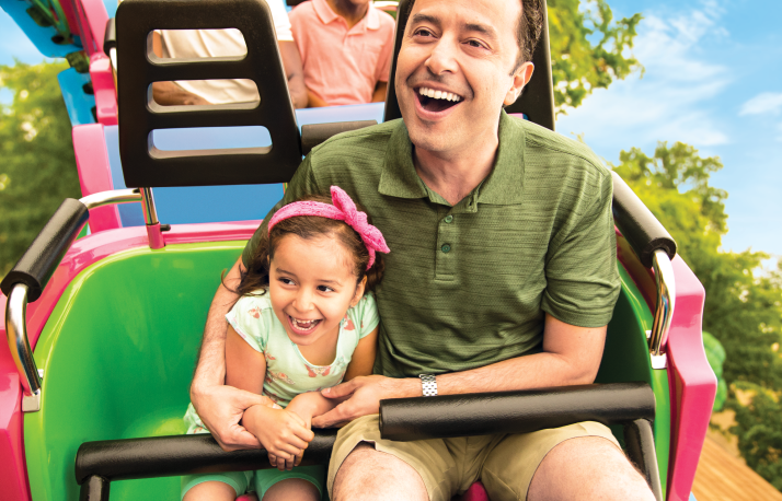 Father and daughter on roller coaster
