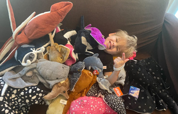 Jonas with his plush stingrays